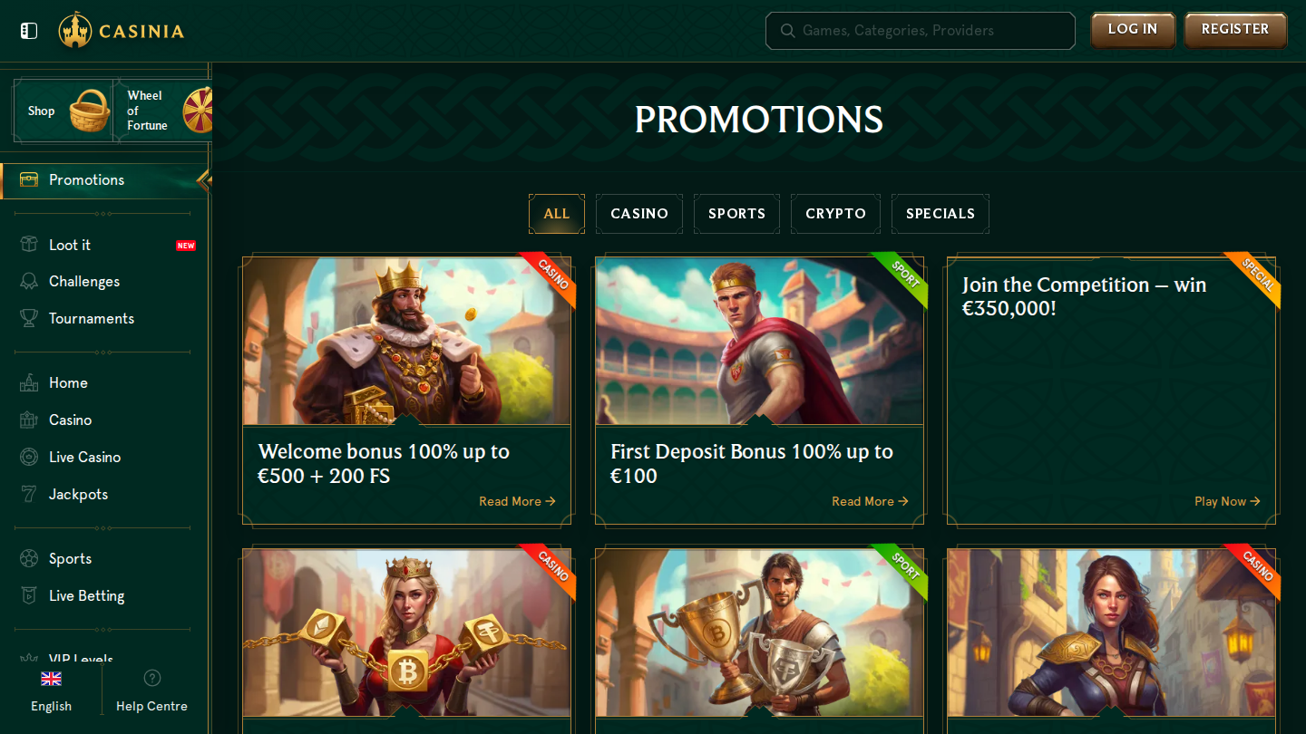 Bonuses and Promotions at Casinia